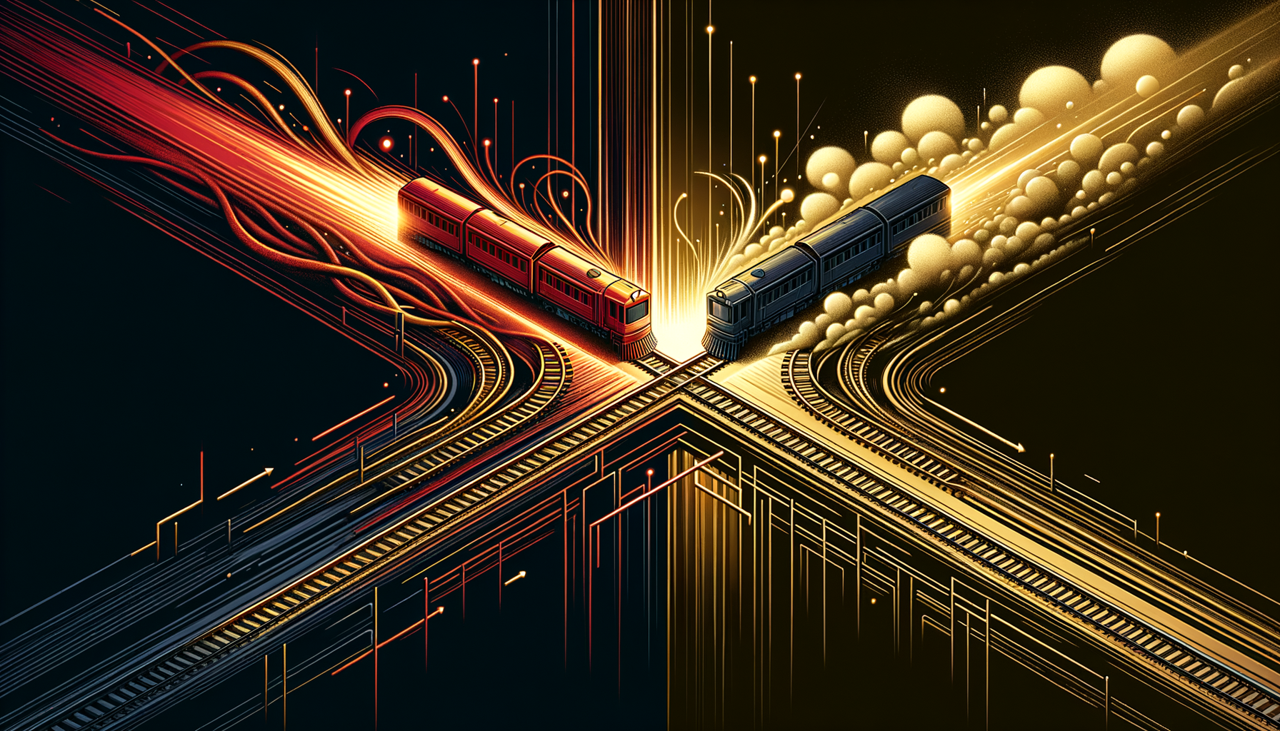 Abstract illustration of converging rails reaching an architectural limit