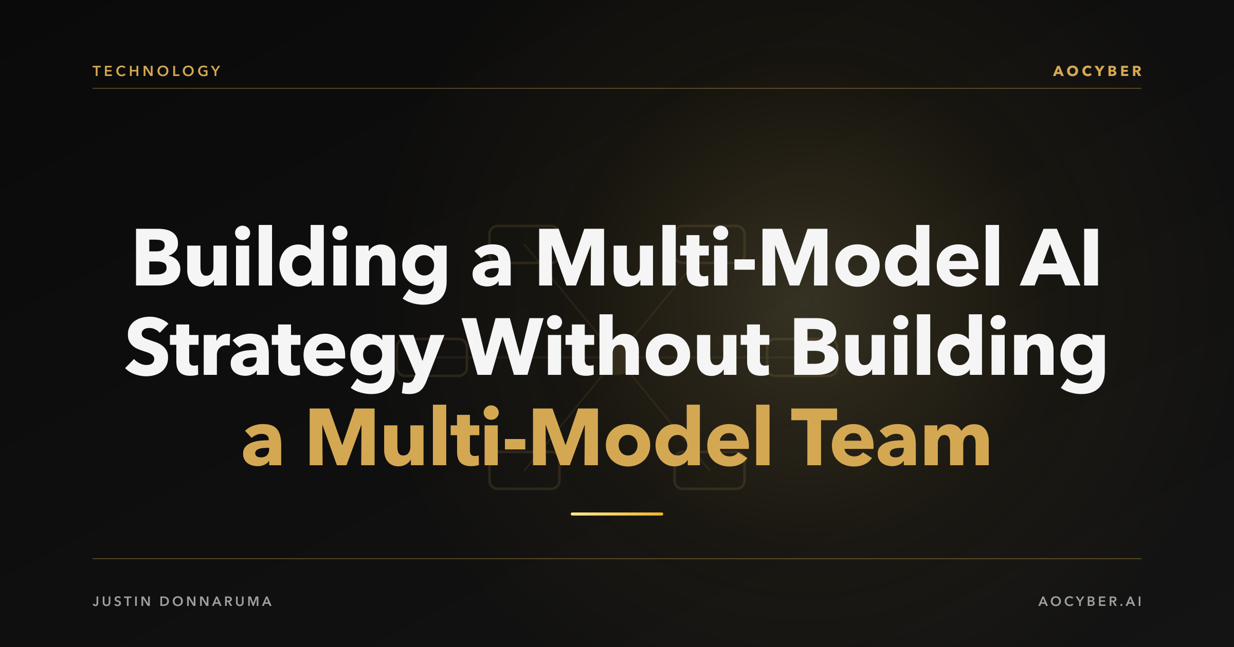 Abstract illustration of multiple glowing model nodes converging through a single golden gateway