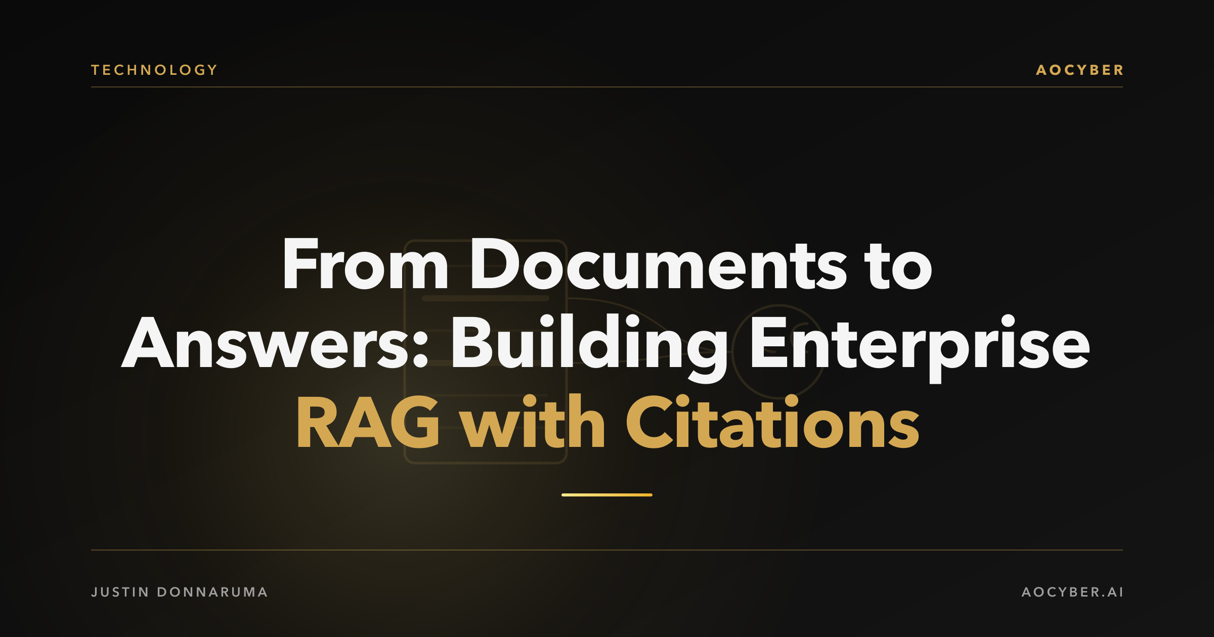 Abstract illustration of document pages with highlighted passages connected by golden citation links to an AI response